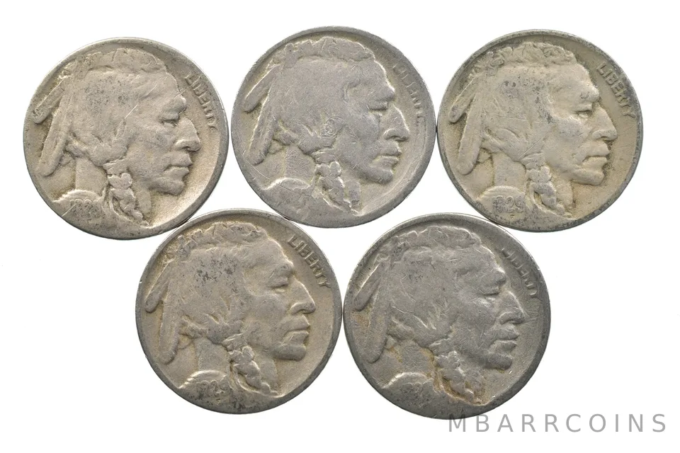 BETTER Lot 1928-S 1927-S 1929-S 1929-S 1928-S Buffalo Nickel Collection *132