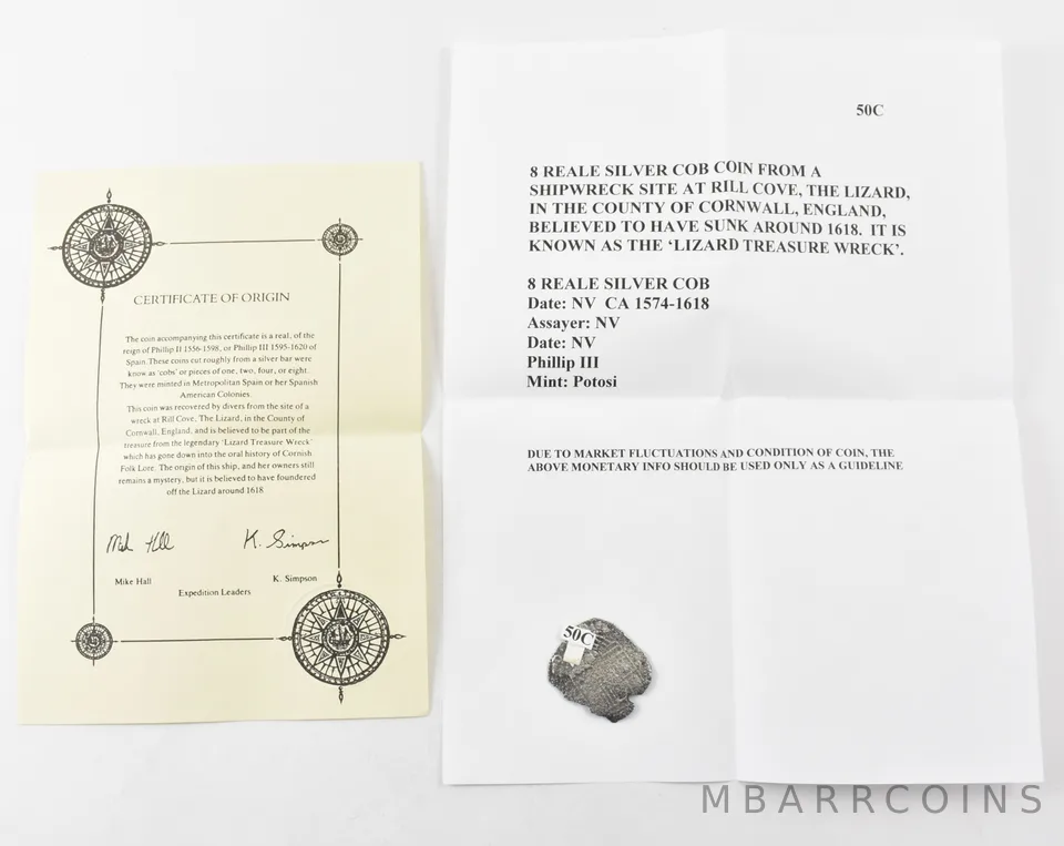 No Date Mexico 8 Reales The Lizard Shipwreck W/ CoA *9067