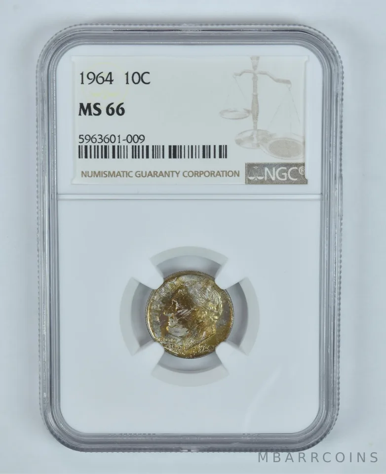 MS66 1964 Roosevelt Dime - Graded NGC Toned! a9064