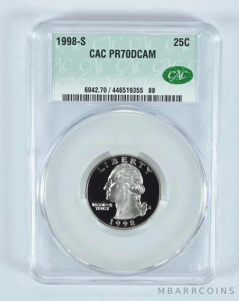 1998-S Washington Quarter PR70 DCAM CAC CACg