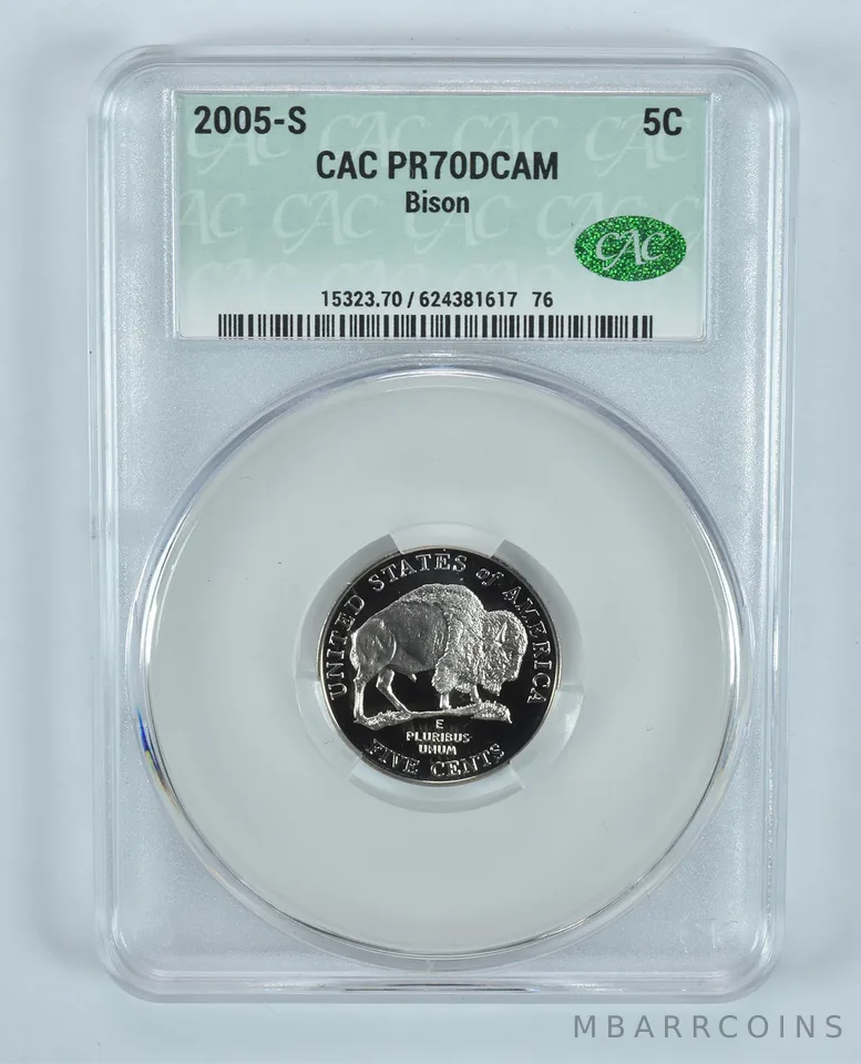 2005-S Jefferson Nickel Bison PR70 DCAM CAC CACg
