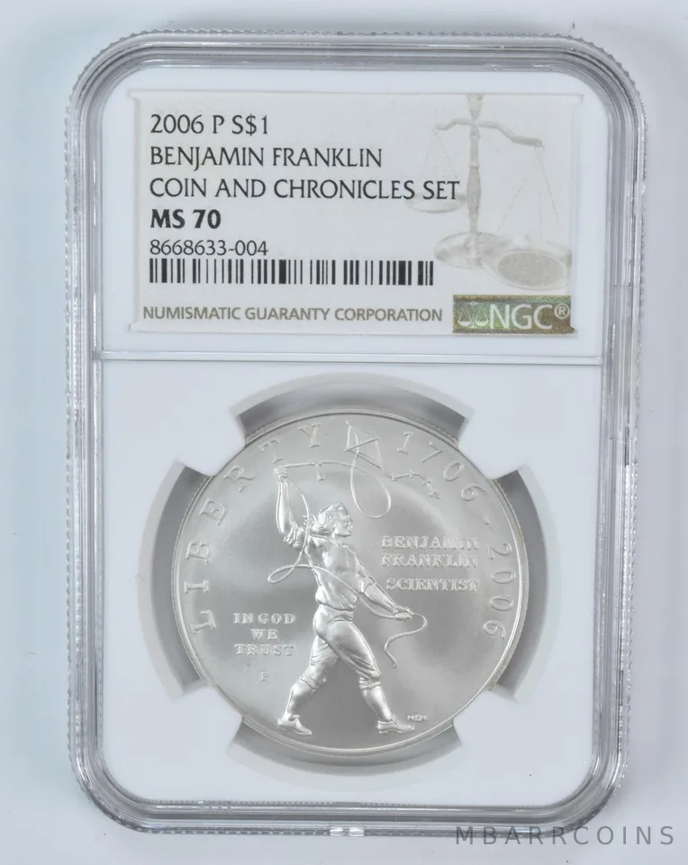 2006-P Ben Franklin Scientist Commemorative $1 Coin & Chronicles Set MS70 NGC