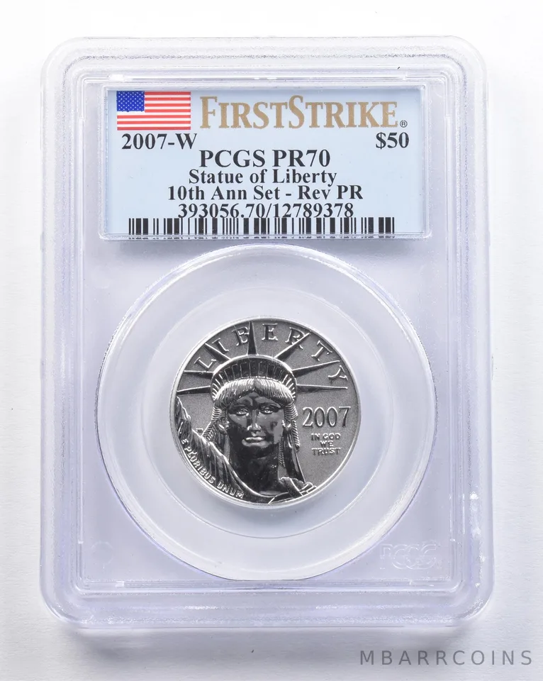 2007-W $50 Platinum Eagle 10th Anniv Set 1/2 Oz FS Reverse PR70 PCGS *2126