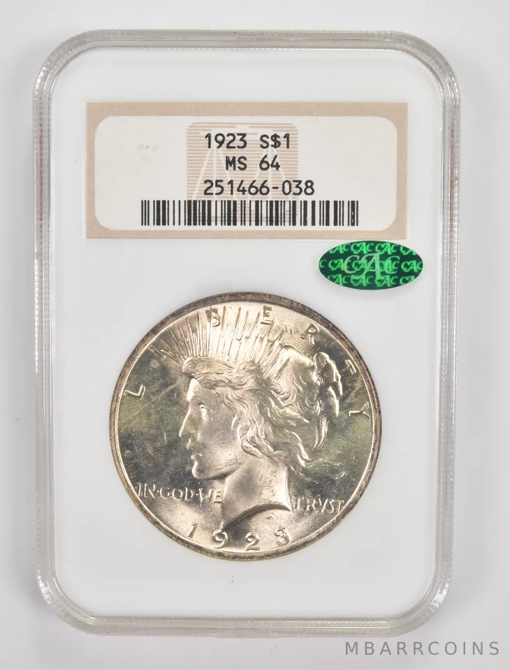 MS64 1923 Peace Silver Dollar CAC NGC a0045