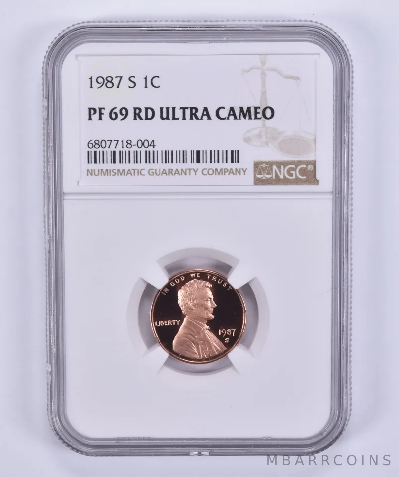 1987-S Lincoln Memorial Cent PF69 RD UCAM NGC Brown Label