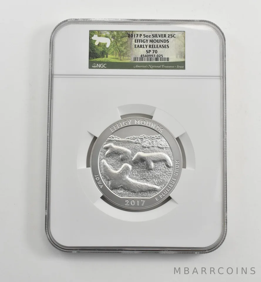 2017-P 5 Oz Silver Quarter ATB Effigy Mounds ER SP70 NGC a1599