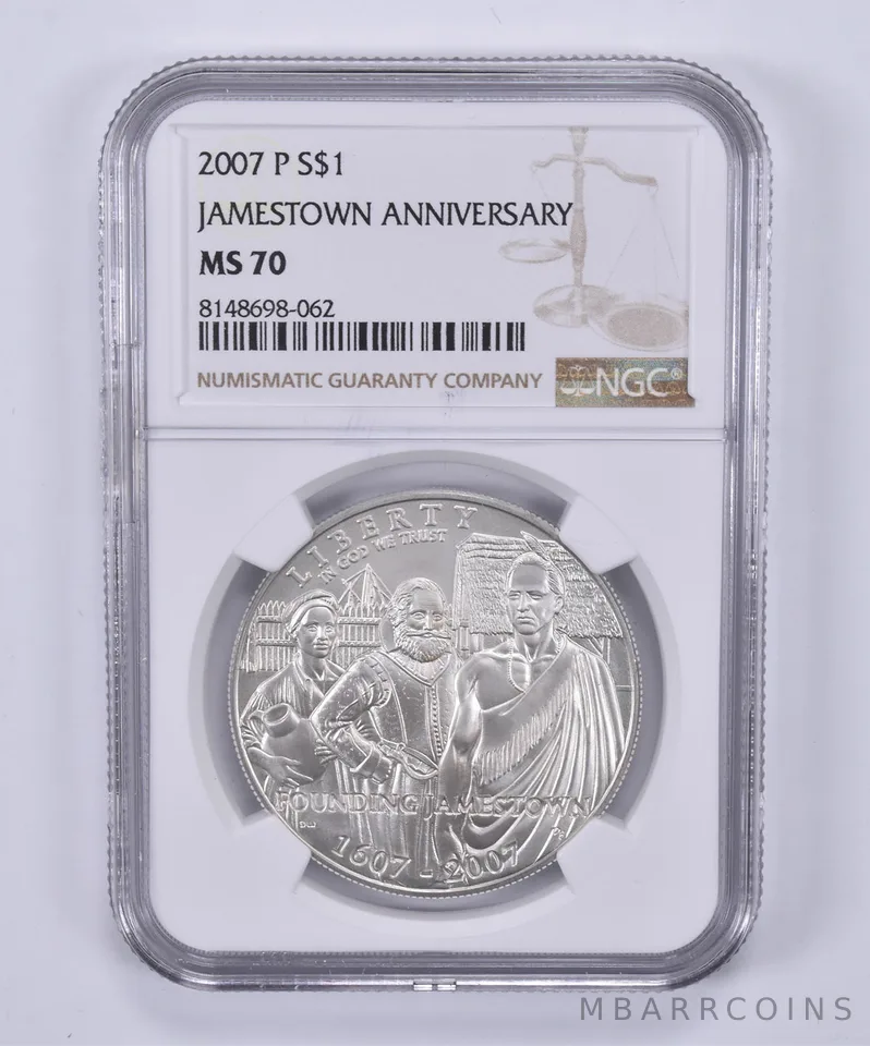 2007-P Jamestown Commemorative Dollar MS70 NGC Brown Label