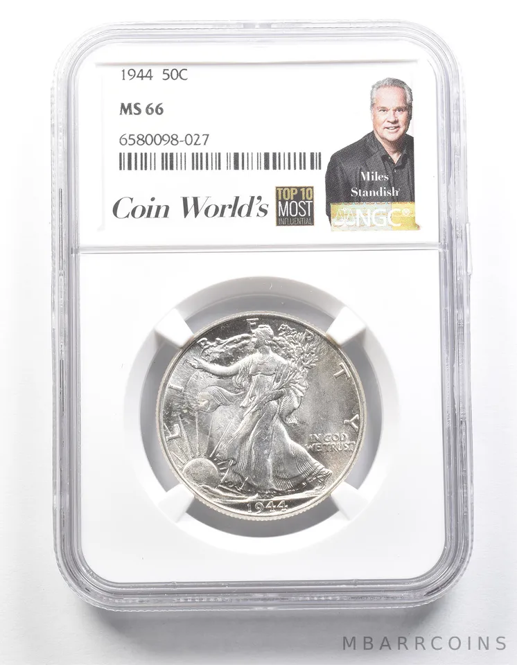 1944 Walking Liberty Half Dollar Miles Standish MS66 NGC a1435