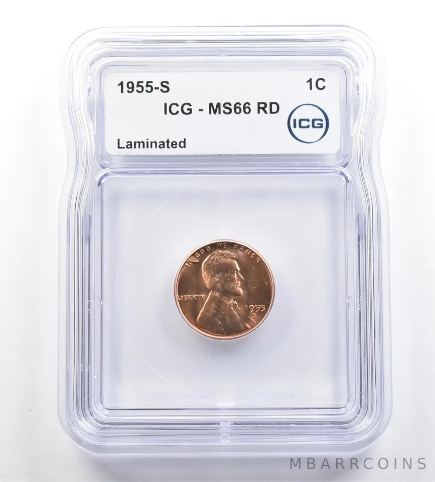 1955-S Lincoln Wheat Cent Mint Error Laminated MS66 RD ICG *7301