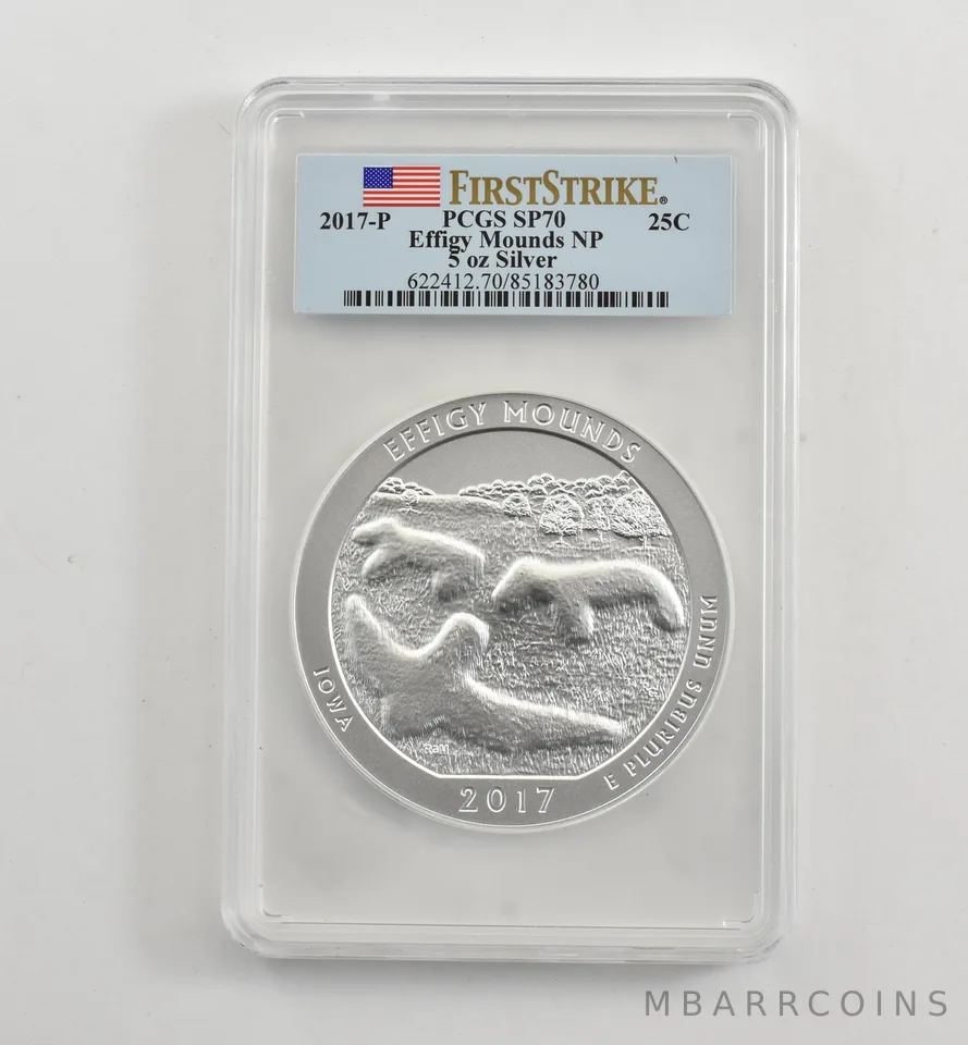 2017-P 5 Oz Silver Quarter ATB Effigy Mounds SP70 PCGS *1731