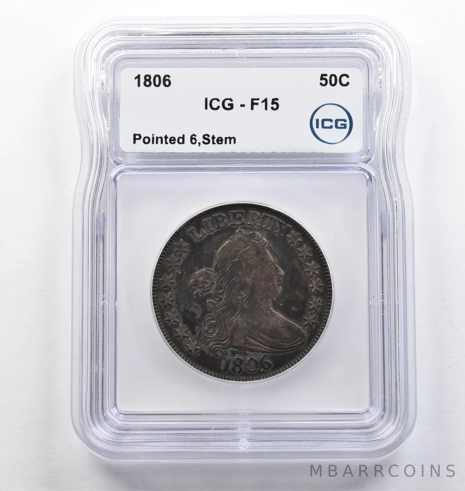 1806 Draped Bust Half Dollar Pointed 6 Stem F15 ICG *9444