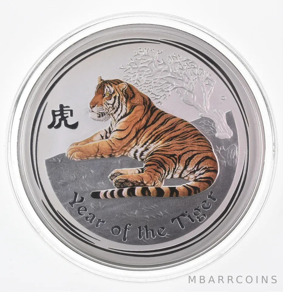 2010 Australia $30 Silver Year Of Tiger 1 Kilo Colorized Gemstone W/ OGP *0982