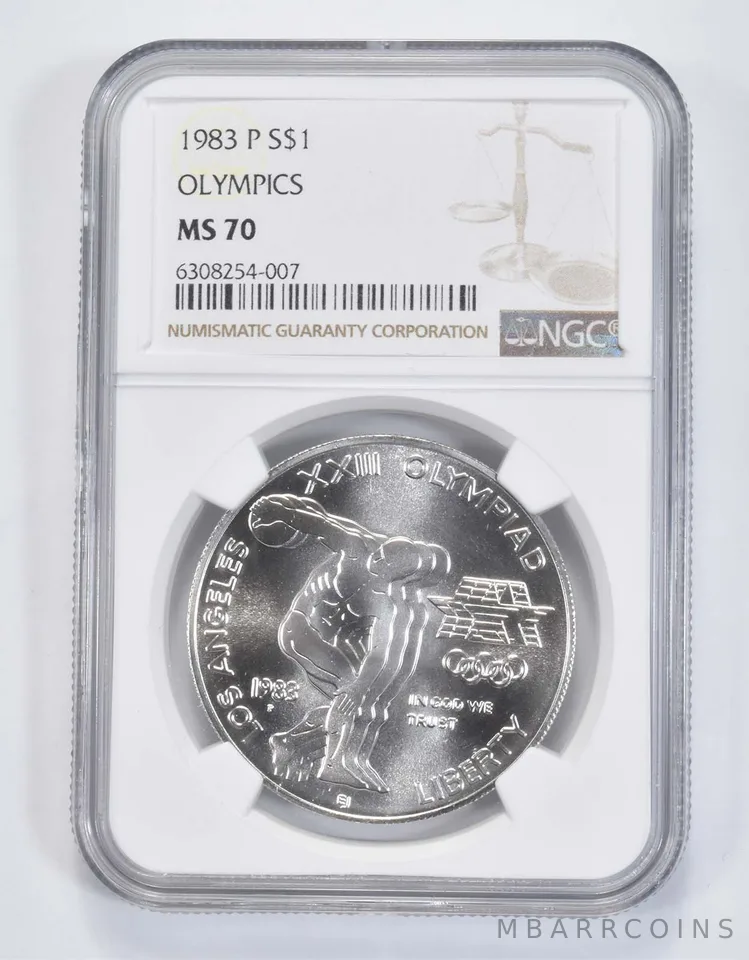 1983 P Olympic Discus LA Commemorative Silver Dollar MS70 NGC