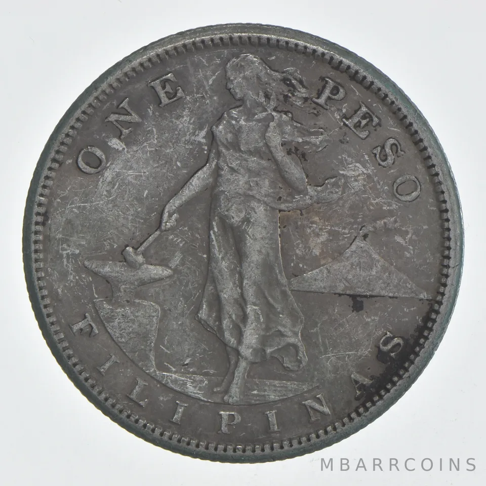 1908-S Philippines 1 Peso Beautiful Tone *0480