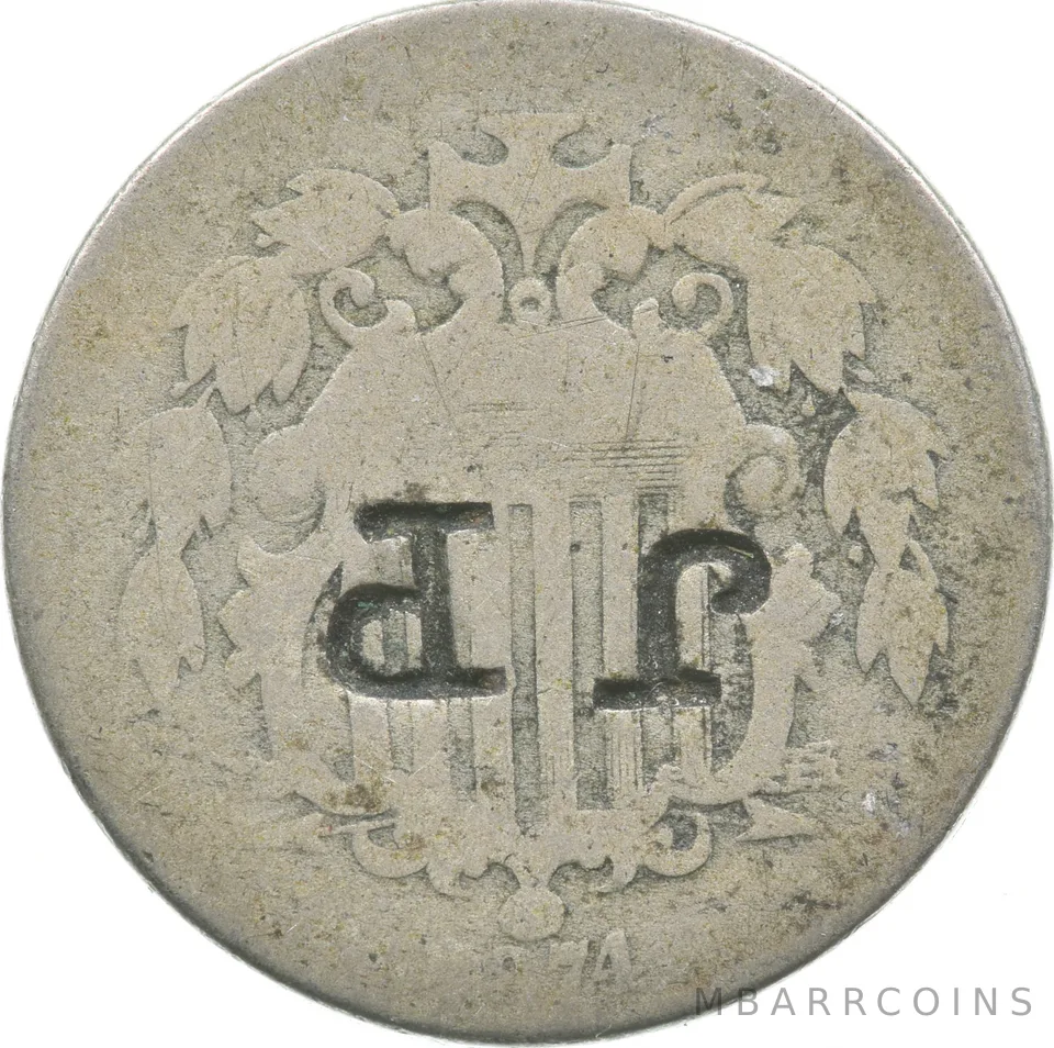 1874 Shield Nickel Counter Stamped "J P" *3463