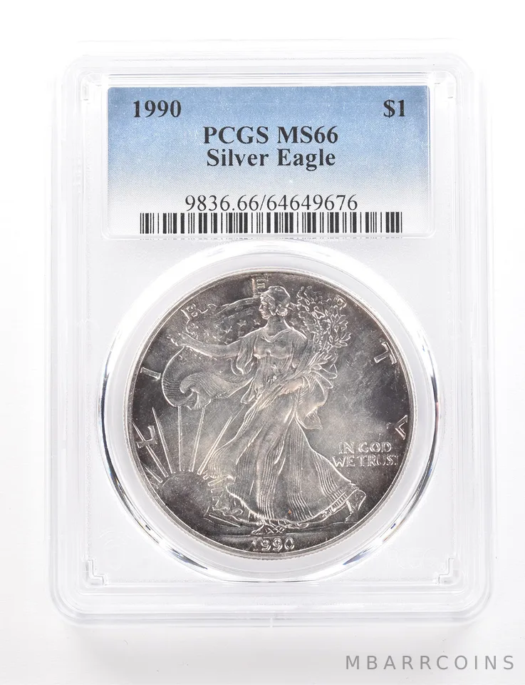 1990 American Silver Eagle MS66 PCGS Beautiful Tone *3420