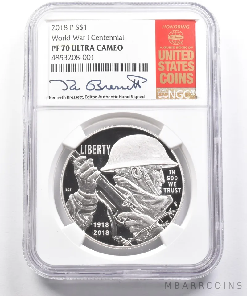 2018-P World War I Commemorative Dollar Kenneth Bressett PF70 NGC a9686