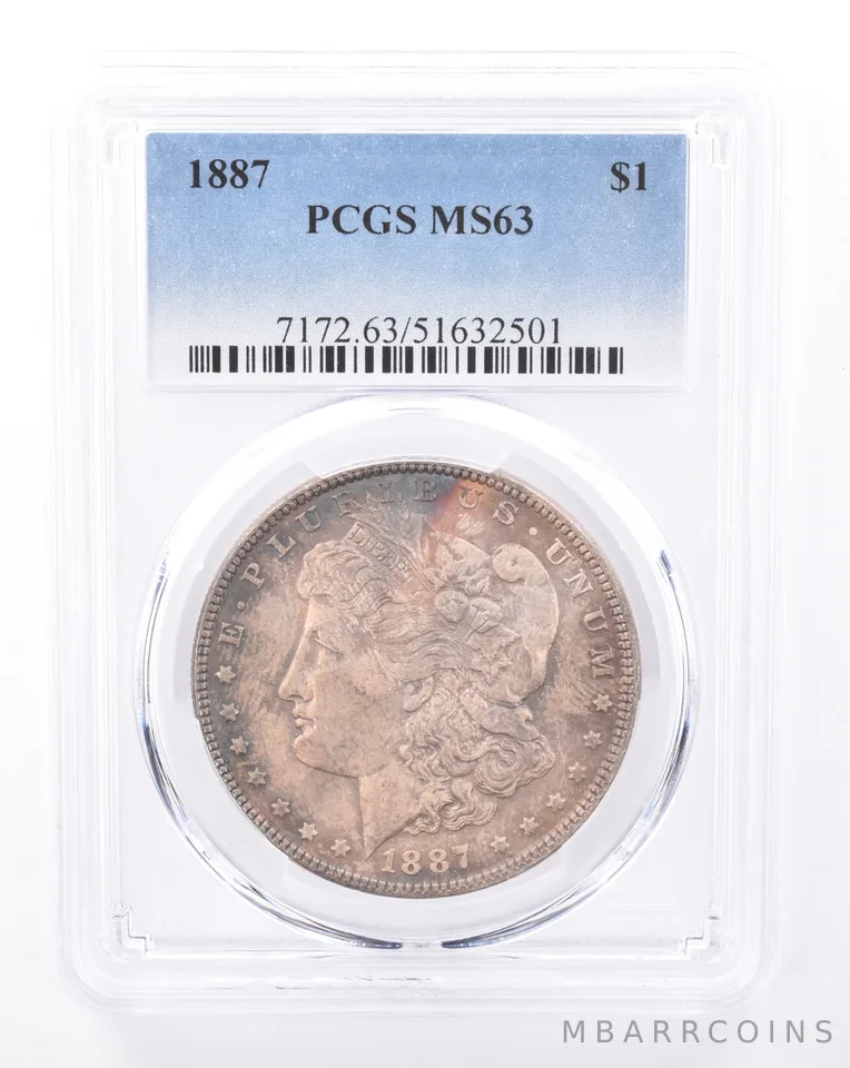 1887 Morgan Silver Dollar MS63 PCGS Beautiful Tone *9442