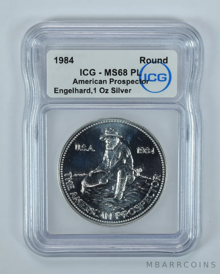 1984 Engelhard Prospector 1 Oz Silver Round MS68 PL ICG