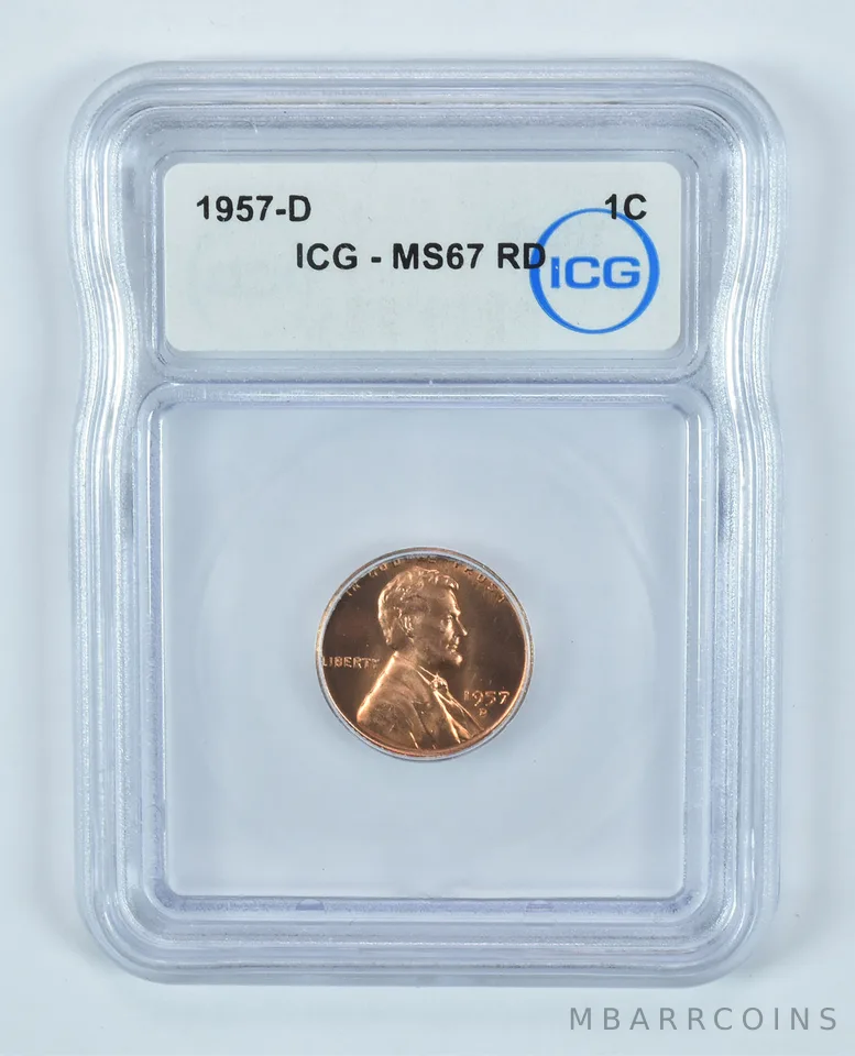 1957-D Lincoln Wheat Cent MS67 RD ICG