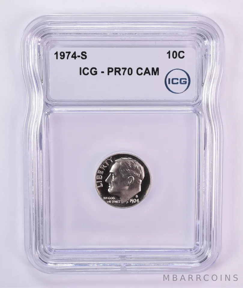 1974-S Roosevelt Dime PR70 CAM ICG