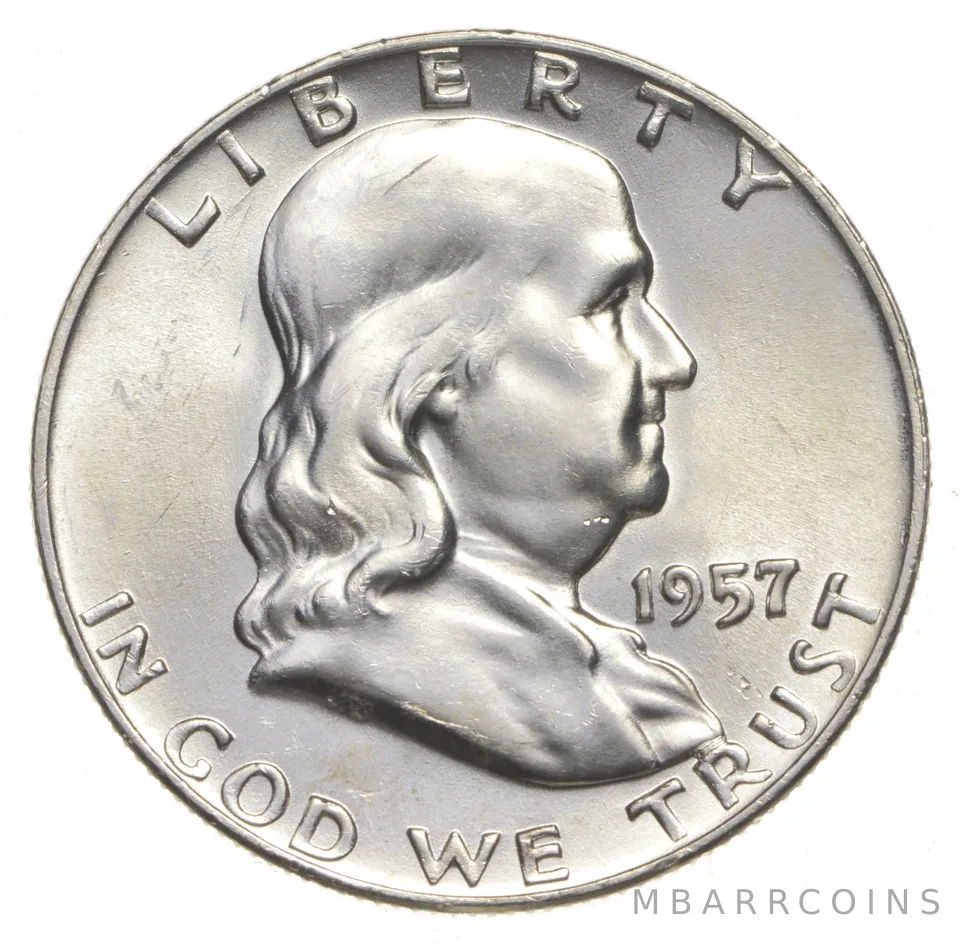 Choice Unc 1957-D Franklin Half Dollar Gem BU From Original Roll