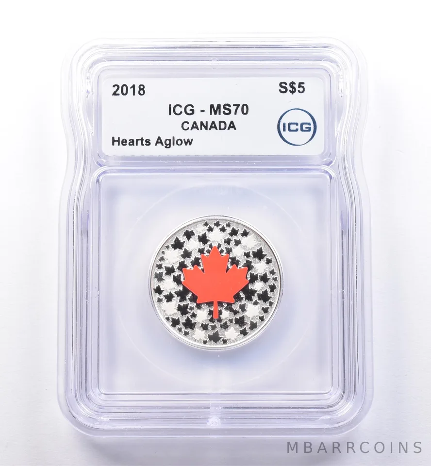 2018 Canada 5 Dollars Silver Hearts Aglow MS70 ICG *8645