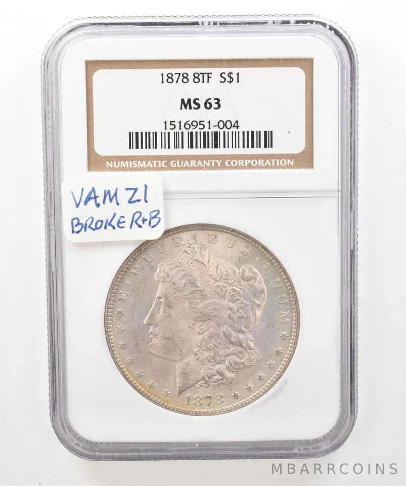 1878 8TF Morgan Silver Dollar MS63 NGC Beautiful Tone *5200