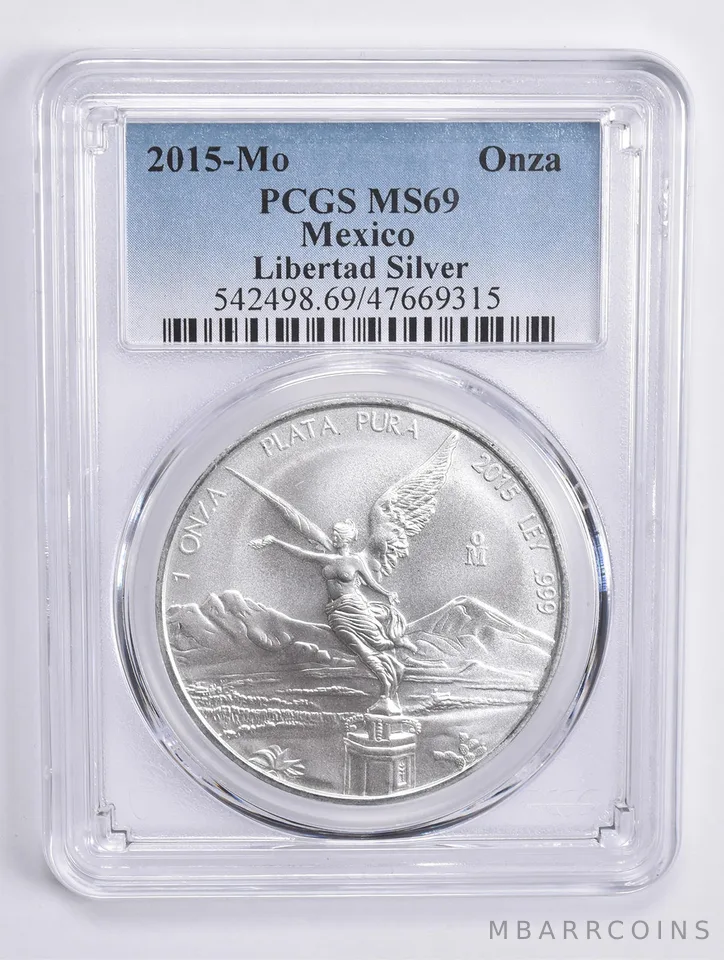 2015 MO Mexico 1 Onza Libertad Silver MS69 PCGS Blue Lbl