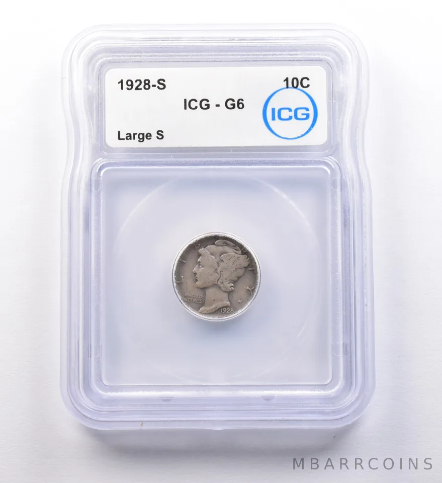 1928-S Mercury Dime Large S G6 ICG *9709