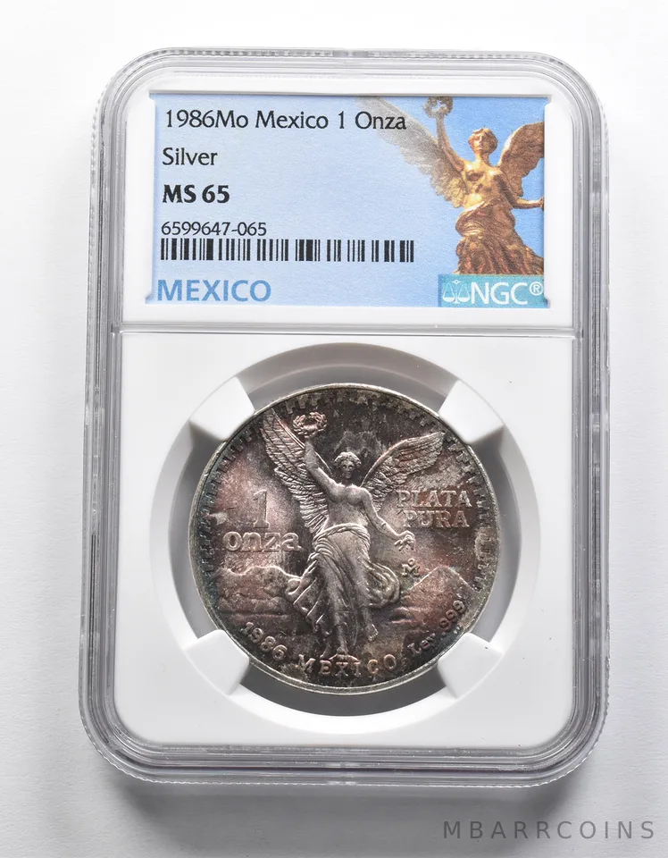 MS65 1986 Mo Mexico 1 Silver Onza NGC - Insane Color a1962