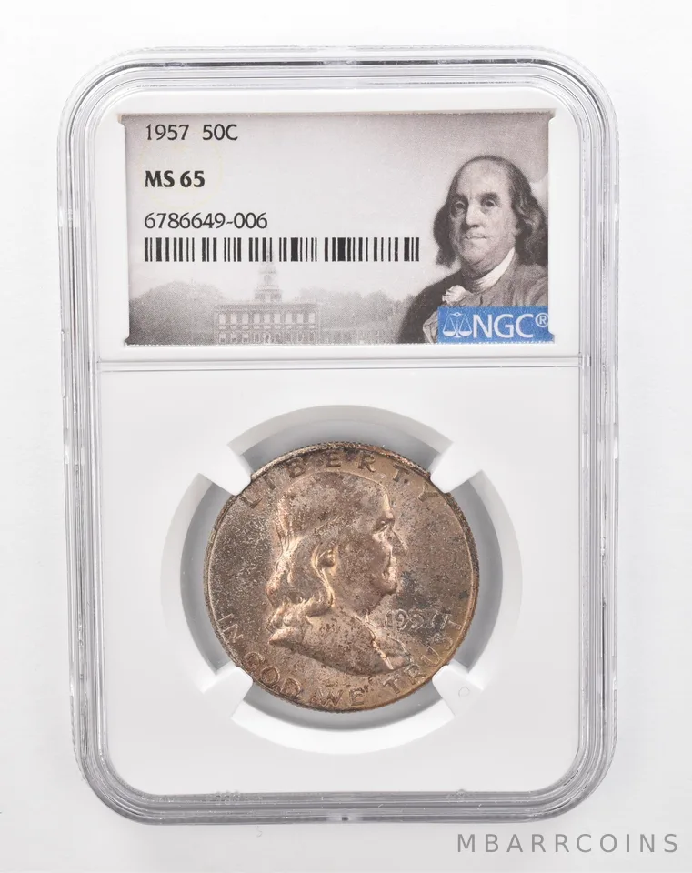 1957 Franklin Half Dollar MS65 NGC Beautiful Tone *2871