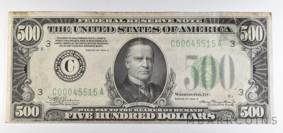 1934 A $500 Philadelphia PA FRN Green Seal a5749