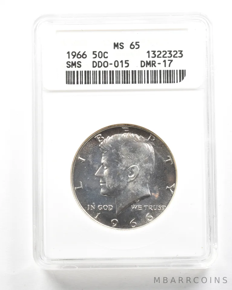 1966 Kennedy Half Dollar SMS DDO-015 DMR-17 MS65 ANACS a2041