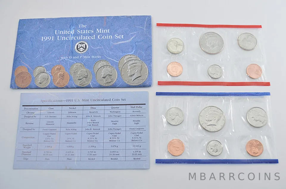 1991 Mint Set with Original Envelope & Flatpacks (10 coins)