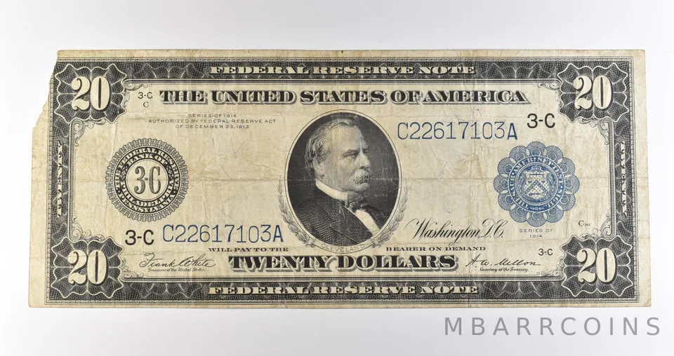 1914 $20 Philadelphia PA FRN Blue Seal Large Note Fr#975 *4637