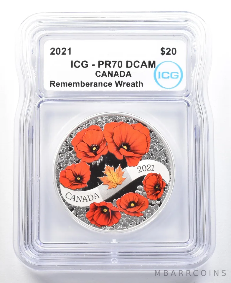 2021 Canada 20 Dollars Silver Remembrance Wreath PR70 DCAM ICG *3063