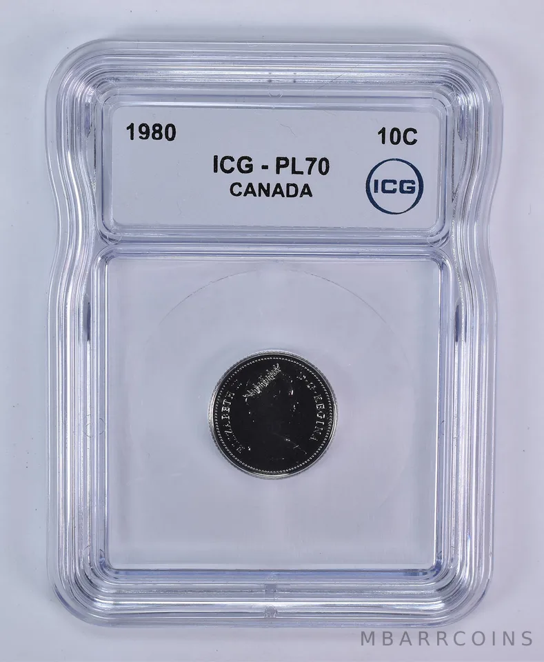 1980 Canada 10 Cents Bluenose PL70 ICG