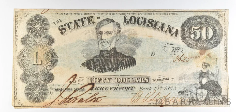 1863 $50 Shreveport LA Obsolete Note *8867