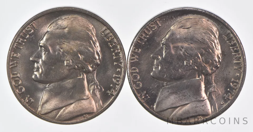 (Set) 1974 P+D Jefferson Nickel Unc Bundle