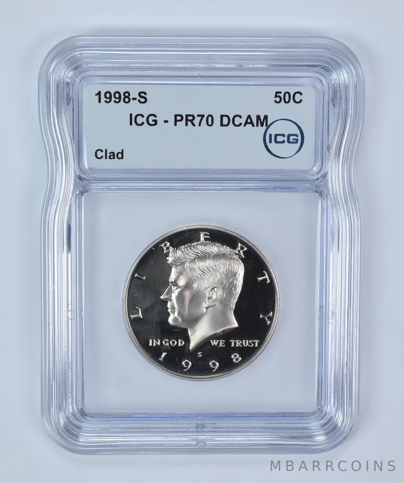 1998-S Kennedy Half Dollar CLAD PR70 DCAM ICG