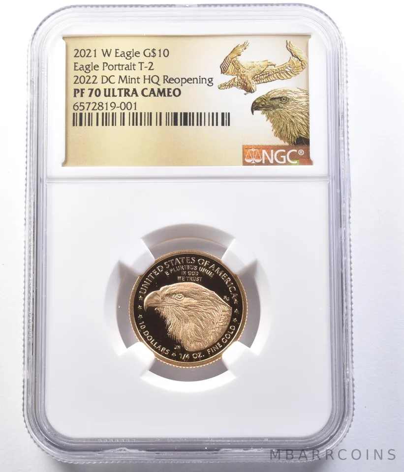 2021-W $10 American Gold Eagle Type 2 DC Mint 1/4 Oz PF70 NGC Low Pop *9354