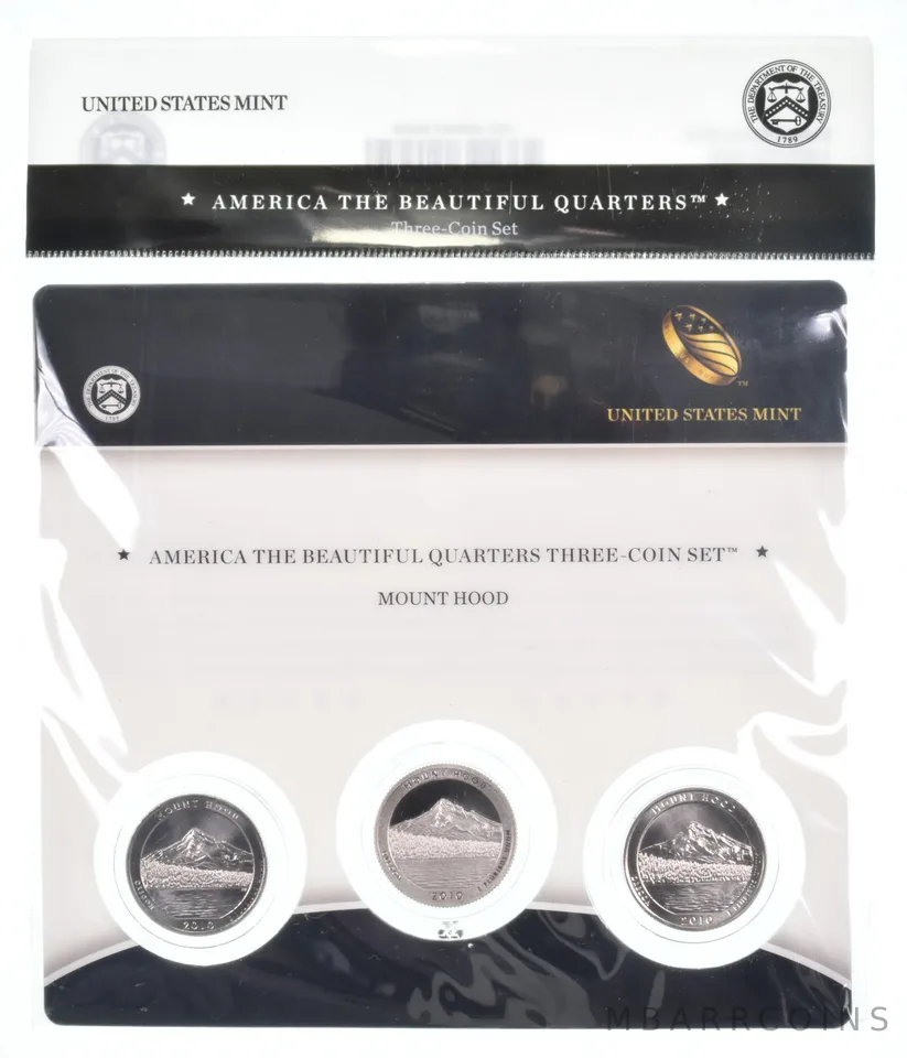 2010 Mount Hood National Park PDS Proof ATB 3 Quarter Coin Set Unc BU