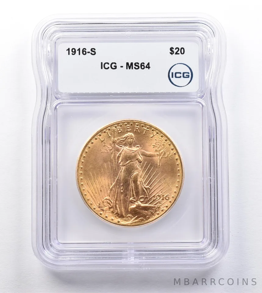 1916-S $20 Saint Gaudens Gold Double Eagle MS64 ICG *2022