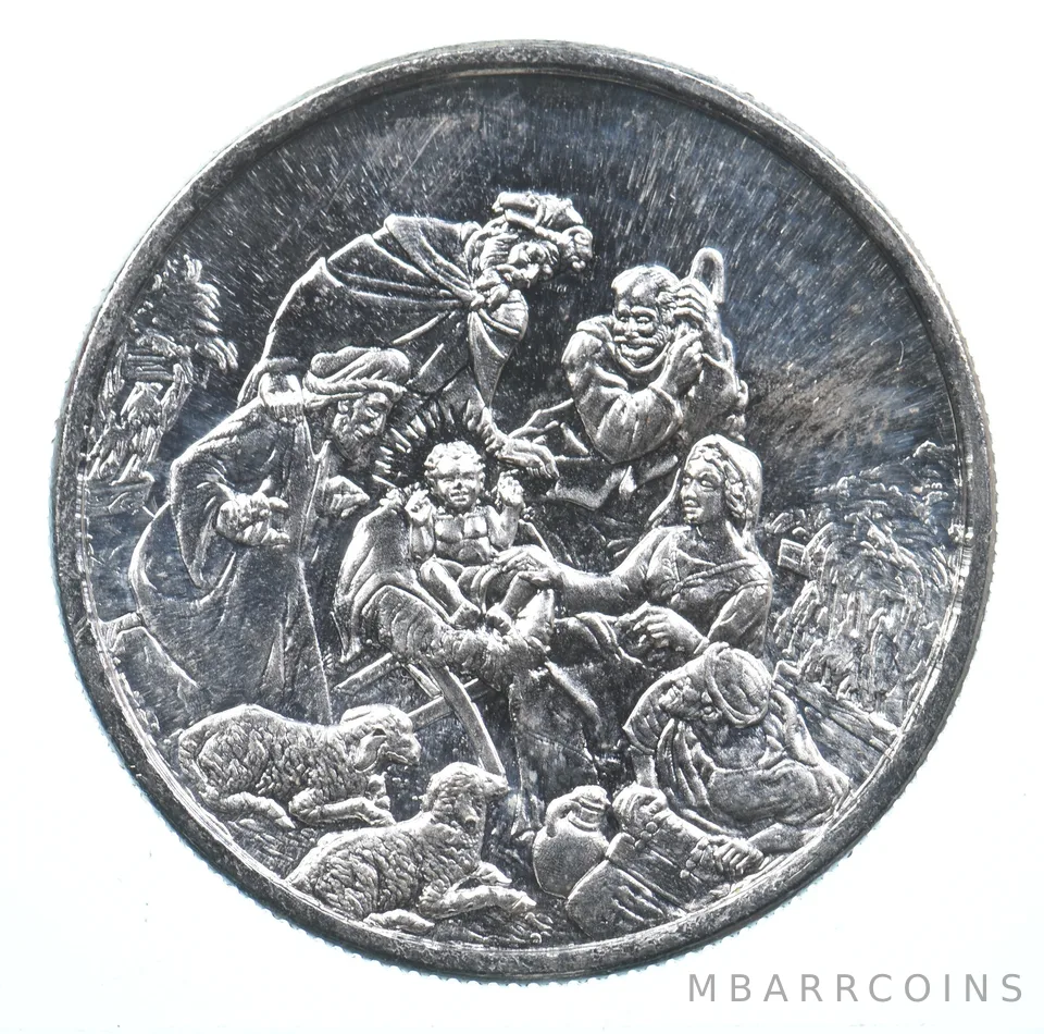 VINTAGE Art Bar/RoundChristmas Greetings 1 Oz. .999 SilverOne Troy Ounce *855