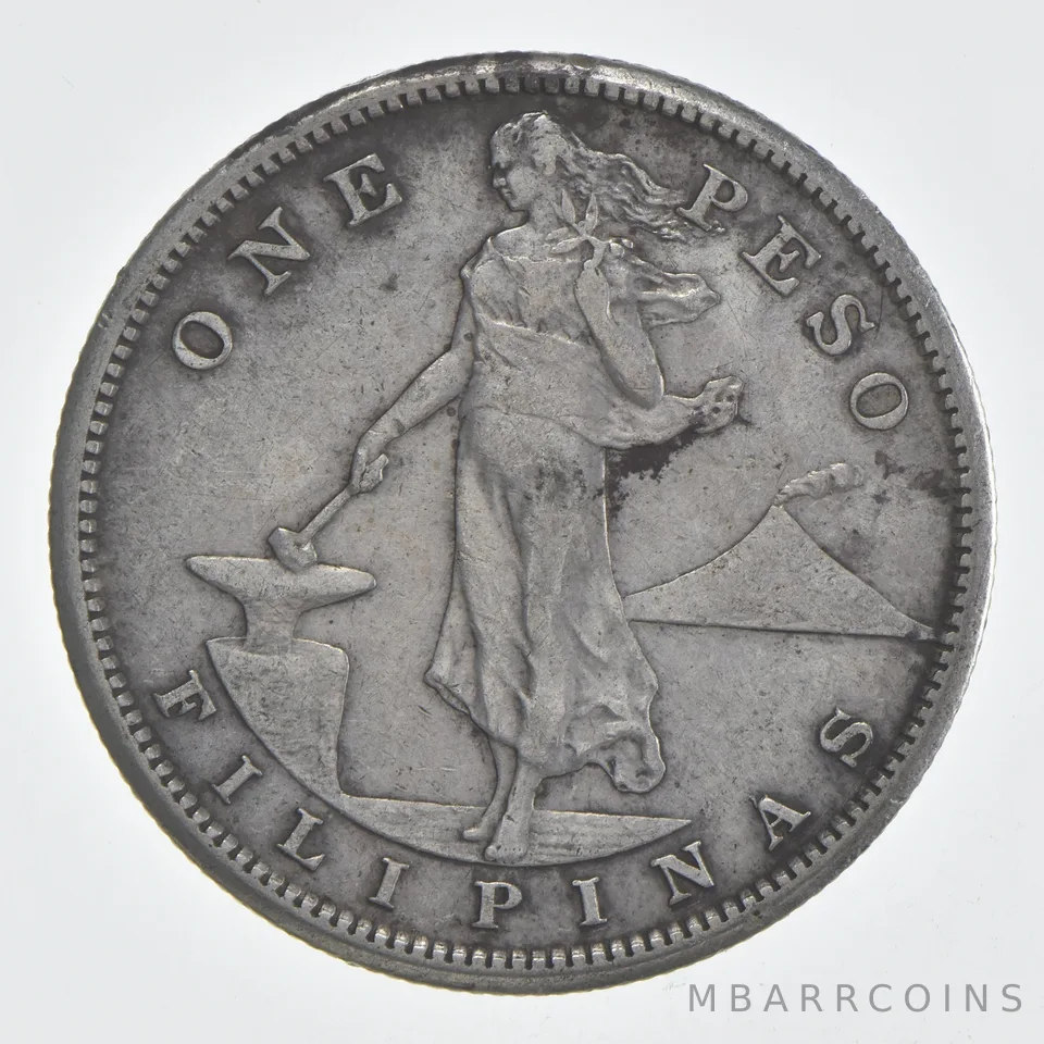 1908-S Philippines 1 Peso Beautiful Tone *0479