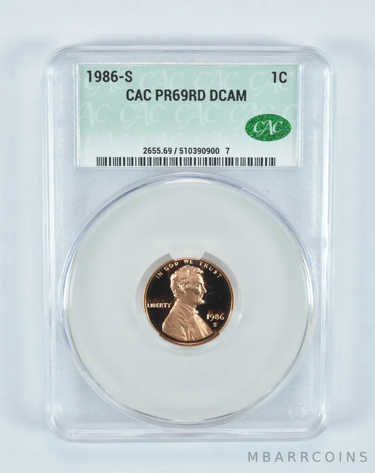 1986-S Lincoln Memorial Cent PR69 RD DCAM CAC CACg