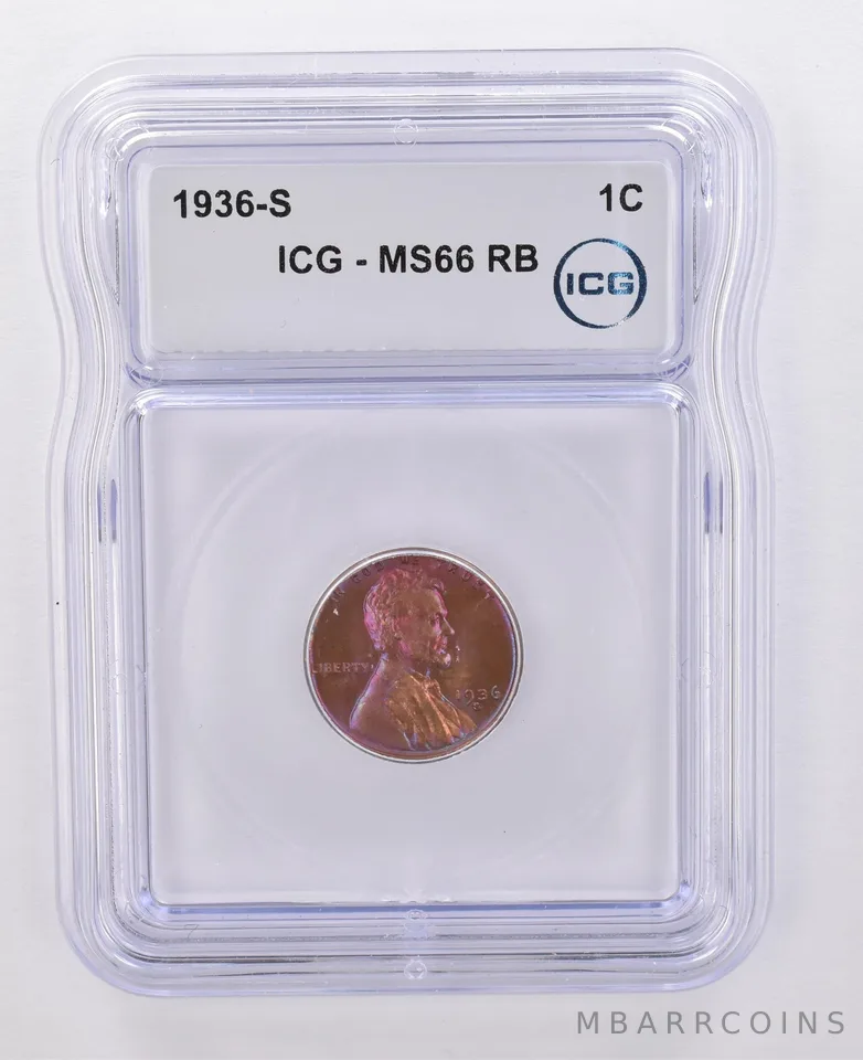 1936-S Lincoln Wheat Cent MS66 RB ICG Beautiful Tone *0086