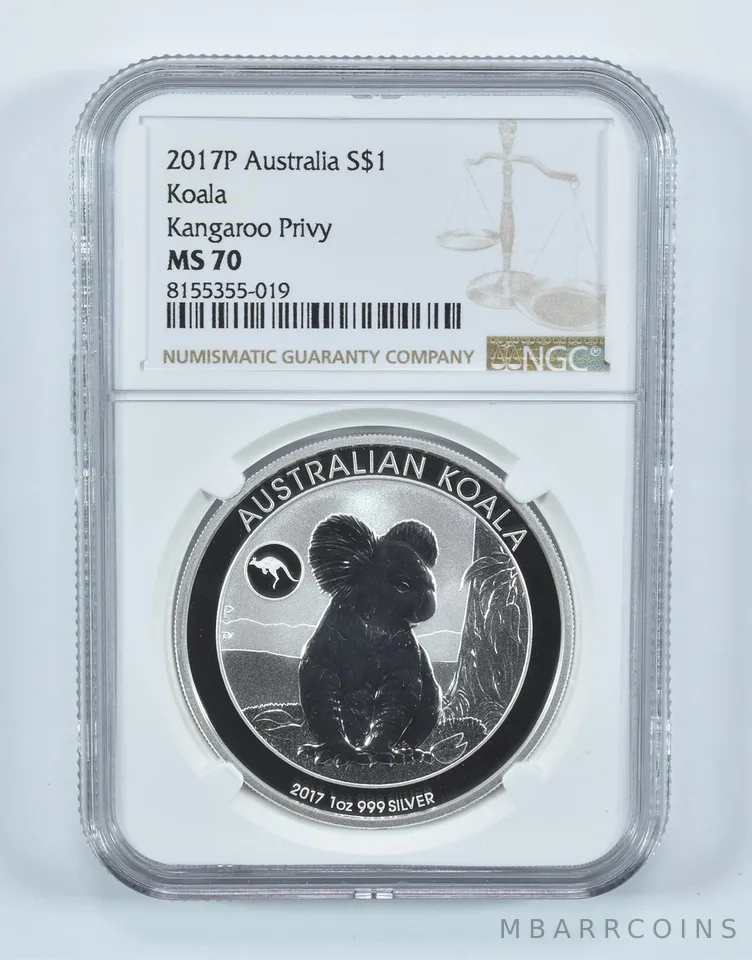 2017 P Australia 1 Dollar Silver Koala Kangaroo Privy MS70 NGC Brown Label