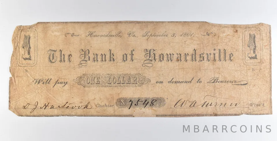 1861 $1 Bank Of Howardsville VA Obsolete Note *8914
